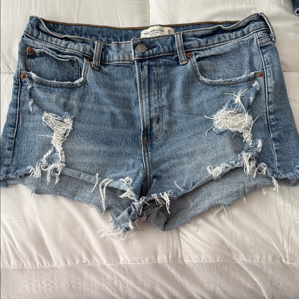 Abercrombie & Fitch Distressed Light Blue Denim Cutoff Shorts